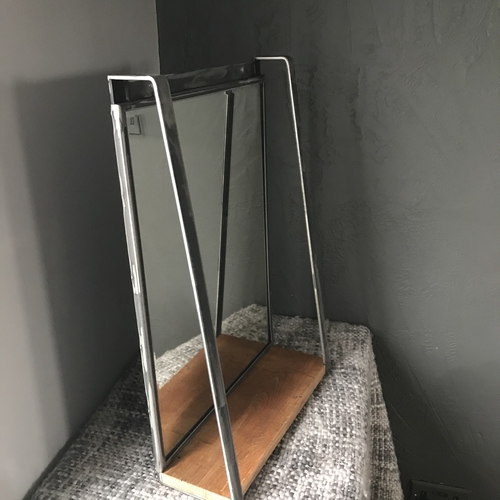Upcycled mirror with handcrafted metal bracket and oak shelf