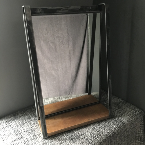 Upcycled mirror with handcrafted metal bracket and oak shelf