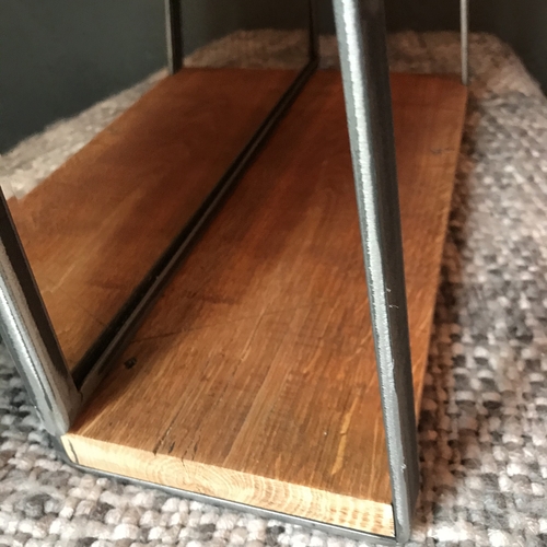Upcycled mirror with handcrafted metal bracket and oak shelf