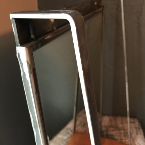 Upcycled mirror with handcrafted metal bracket and oak shelf