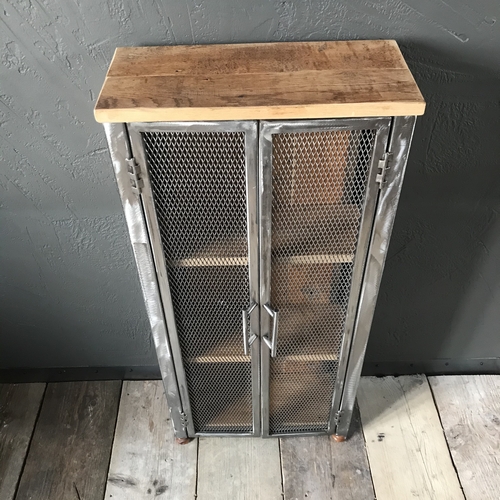 Bespoke cupboard with double mesh doors using reclaimed wood