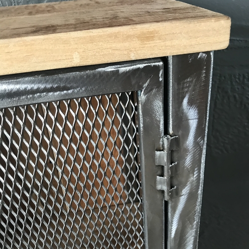 Bespoke cupboard with double mesh doors using reclaimed wood