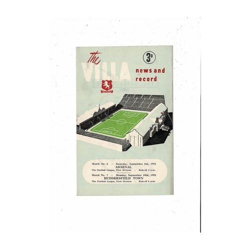1951/52 Aston Villa v Arsenal & Huddersfield Town Double Football Programme