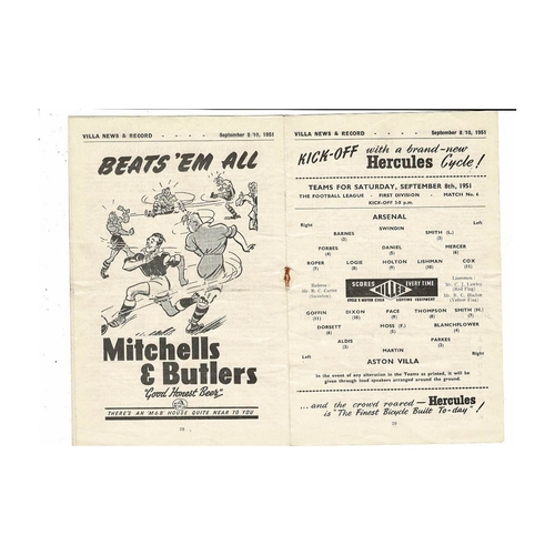 1951/52 Aston Villa v Arsenal & Huddersfield Town Double Football Programme