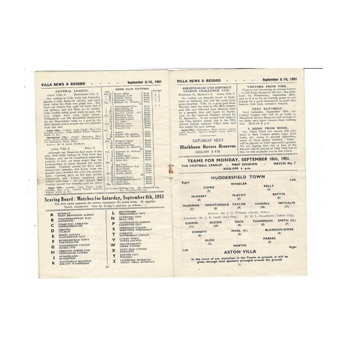1951/52 Aston Villa v Arsenal & Huddersfield Town Double Football Programme