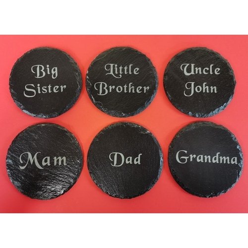 Personalised engraved slate drinks coasters set of six
