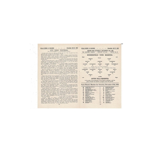 1952/53 Aston Villa v Charlton & Huddersfield Reserves Double Football Programme