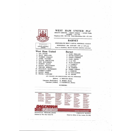 West Ham United v Barnet Capital League Football Programme 1994/95 Jan