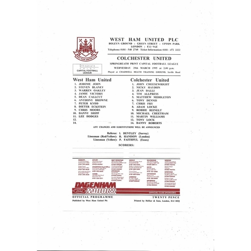 West Ham United v Colchester United Capital League Football Programme 1994/95