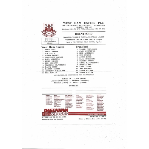 West Ham United v Brentford Capital League Football Programme 1995/96