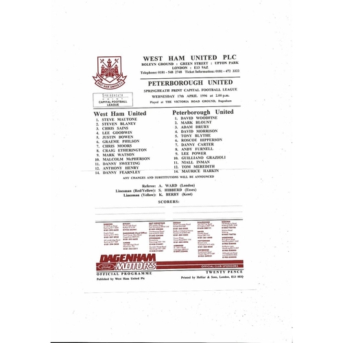 West Ham United v Peterborough United Capital League Football Programme 1995/96