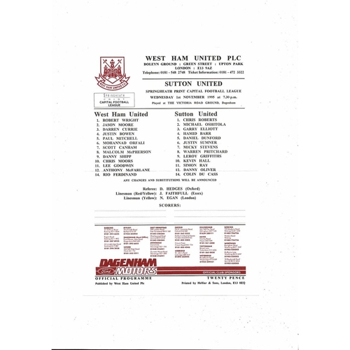 West Ham United v Sutton United Capital League Football Programme 1995/96