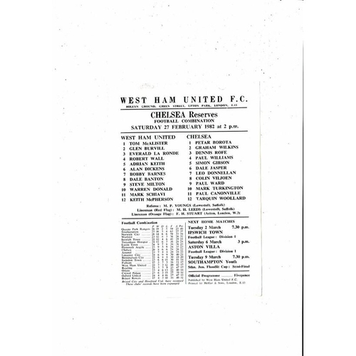 West Ham United v Fulham Football Combination Programme 1981/82