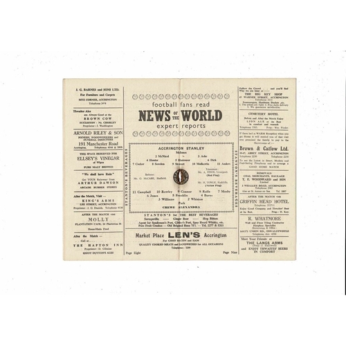 1956/57 Accrington Stanley v Crewe Alexandra Football Programme