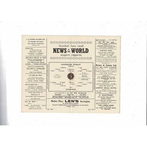 1956/57 Accrington Stanley v Gateshead Football Programme