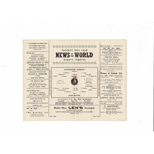 1956/57 Accrington Stanley v Darlington Football Programme