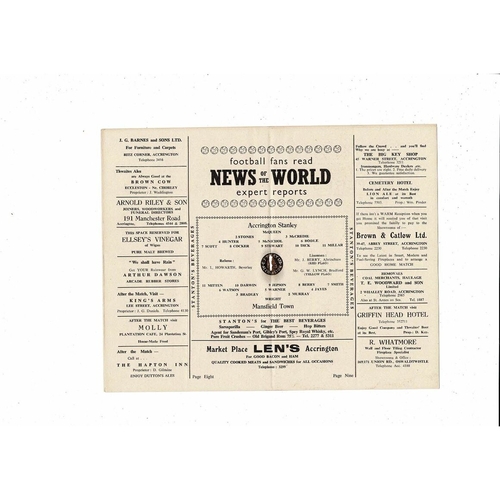 1956/57 Accrington Stanley v Mansfield Town Football Programme