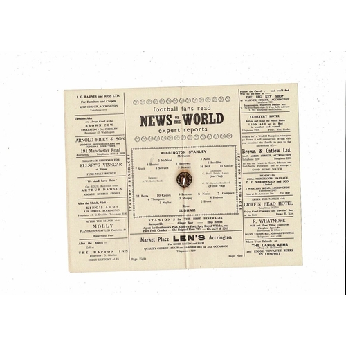 1956/57 Accrington Stanley v Oldham Athletic Football Programme