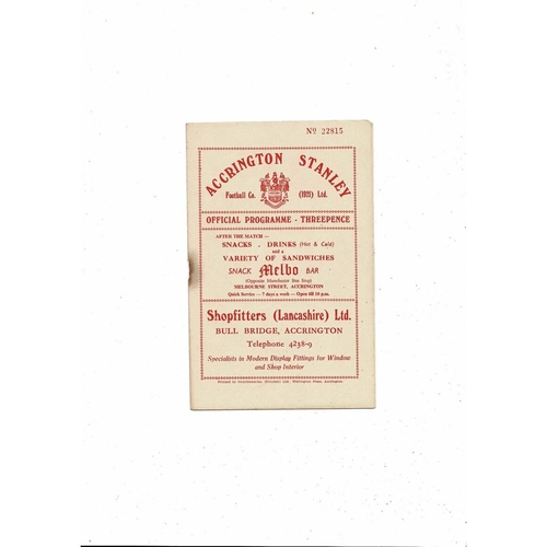 1956/57 Accrington Stanley v Southport Football Programme