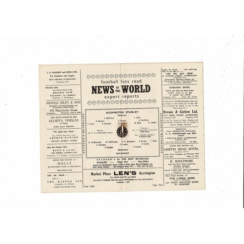 1956/57 Accrington Stanley v Southport Football Programme