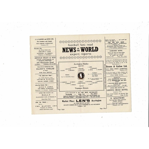 1956/57 Accrington Stanley v Tranmere Rovers Football Programme