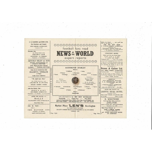 1956/57 Accrington Stanley v Wrexham Football Programme