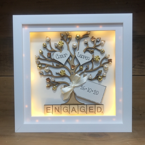 Rustic Personalised Engagement Frame – Hessian Tree of Life with Names & Date
