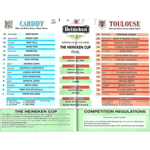 1996 Cardiff v Toulouse European Cup Final Rugby Union Programme