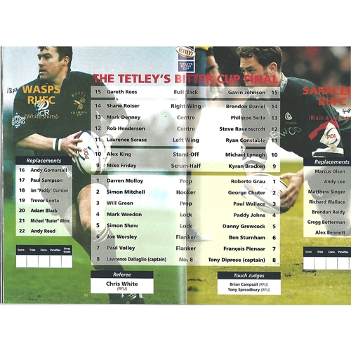 1998 Saracens v Wasps Tetley's Bitter Cup Final Rugby Union Programme