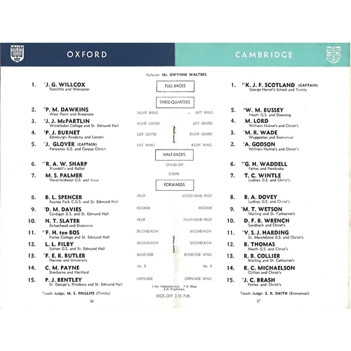 1960 Oxford v Cambridge Varsity Match Rugby Union Programme