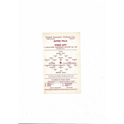 1957/58 Aston Villa v Stoke City FA Cup Replay Football Programme