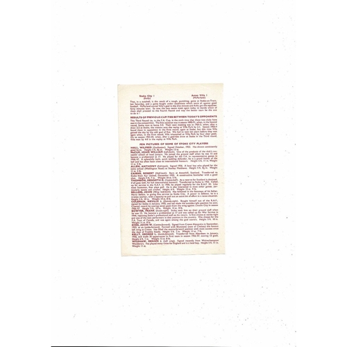 1957/58 Aston Villa v Stoke City FA Cup Replay Football Programme