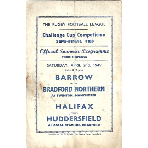 1949 Barrow v Bradford Northern/Halifax v Huddersfield  Rugby League Challenge Cup Semi Final Programme
