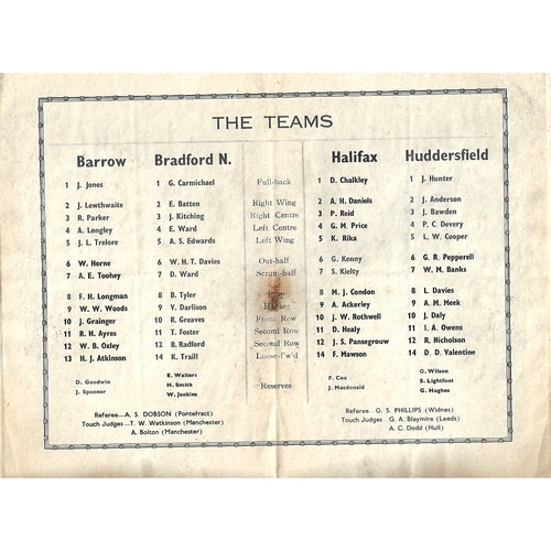 1949 Barrow v Bradford Northern/Halifax v Huddersfield  Rugby League Challenge Cup Semi Final Programme