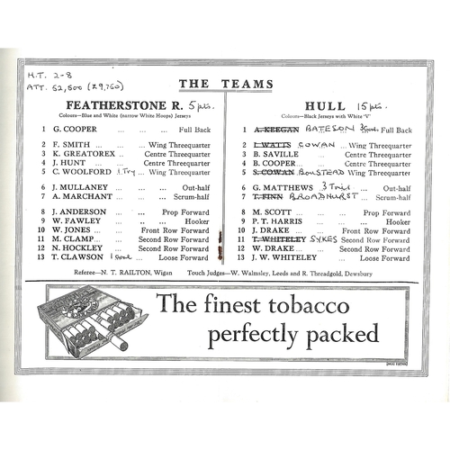 1959 Featherstone Rovers v Hull Rugby League Challenge Cup Semi Final Programme