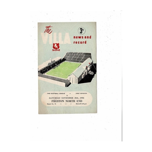 1954/55 Aston Villa v Preston Football Programme