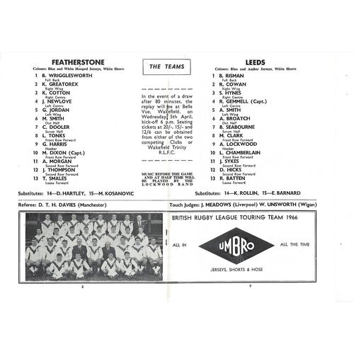 1967 Featherstone Rovers v Leeds Rugby League Challenge Cup Semi Final Programme