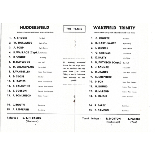 1968 Huddersfield v Wakefeld Trinity Rugby League Challenge Cup Semi Final Replay Programme