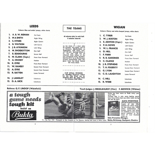 1968 Leeds v Wigan Rugby League Challenge Cup Semi Final Programme