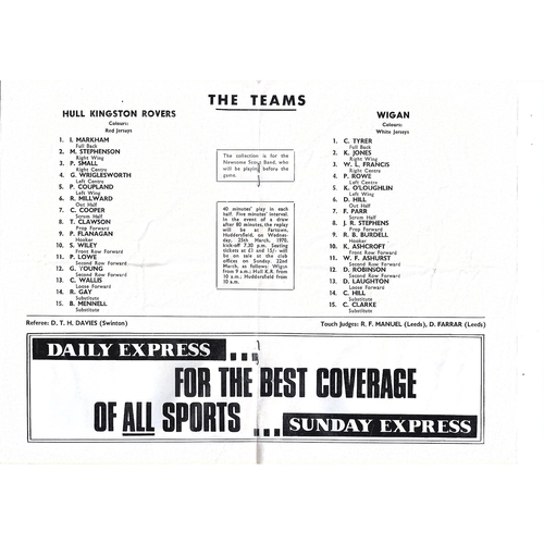 1970 Hull Kingston Rovers v Wigan Rugby League Challenge Cup Semi Final Programme