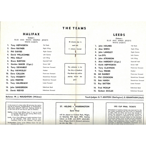 1972 Halifax v Leeds Rugby League Challenge Cup Semi Final Programme