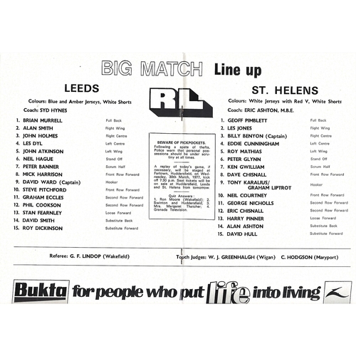 1977 Leeds v St. Helens Rugby League Challenge Cup Semi Final Programme