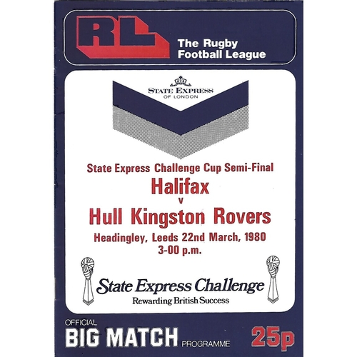 1980 Halifax v Hull Kingston Rovers Rugby League Challenge Cup Semi Final Programme