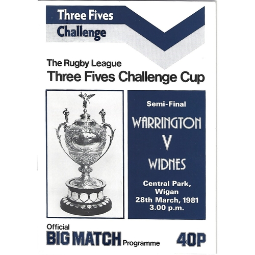 1981 Warrington v Widnes Rugby League Challenge Cup Semi Final Programme