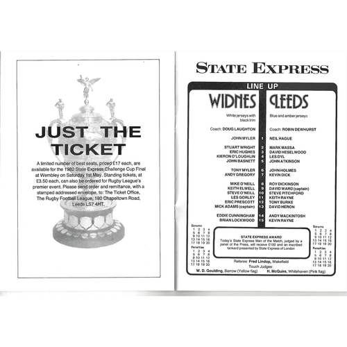 1982 Widnes v Leeds Rugby League Challenge Cup Semi Final Programme