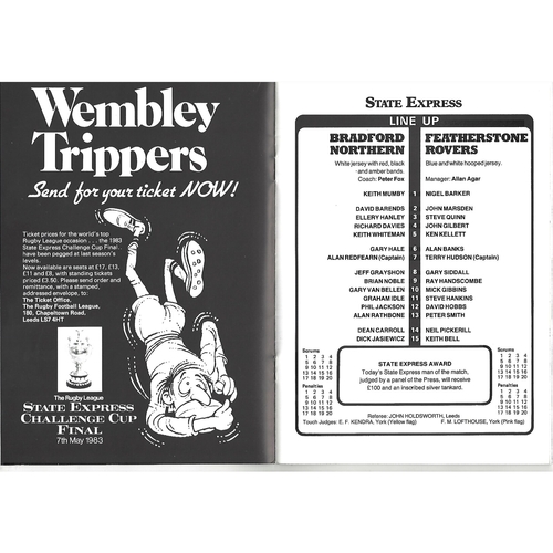 1983 Bradford Northern v Featherstone Rovers Rugby League Challenge Cup Semi Final Programme