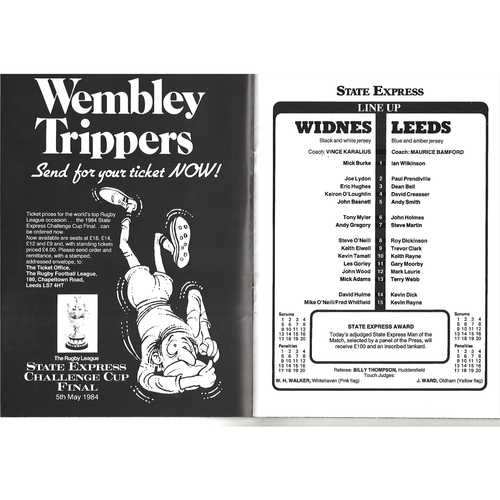 1984 Widnes v Leeds Rugby League Challenge Cup Semi Final Programme