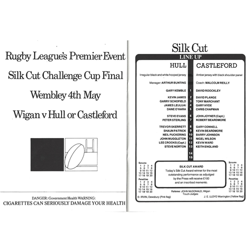 1985 Hull v Castleford Rugby League Challenge Cup Semi Final Programme