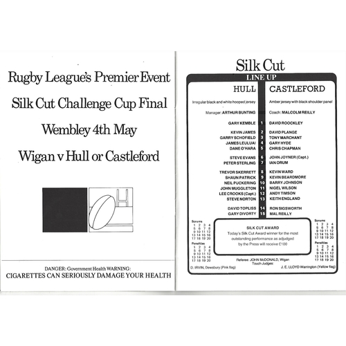 1985 Hull v Castleford Rugby League Challenge Cup Semi Final Replay Programme