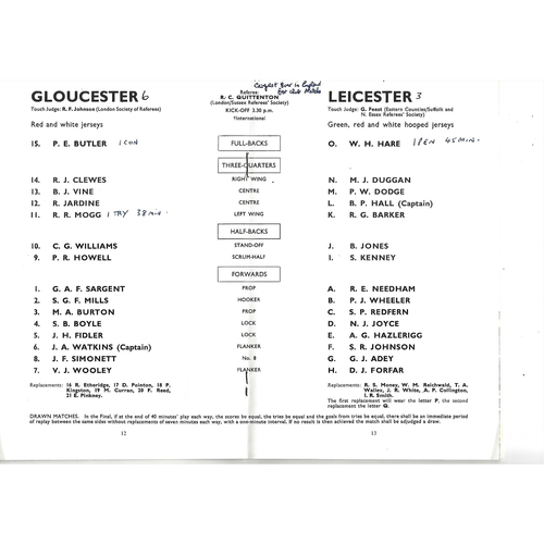 1978 Gloucester v Leicester John Player Cup Final Rugby Union Programme